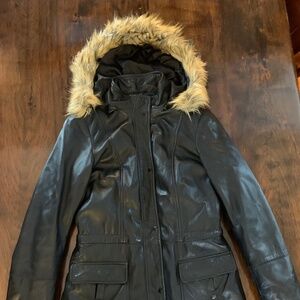 Danier black leather jacket/parka ladies 2XS